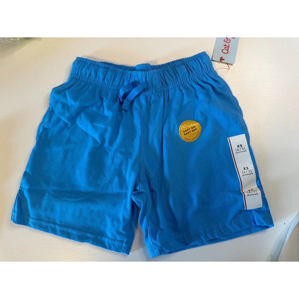 Cat & Jack Kids 2 Pack Jersey Shorts Neon Yellow Blue XS 4/5 Drawstring Pockets